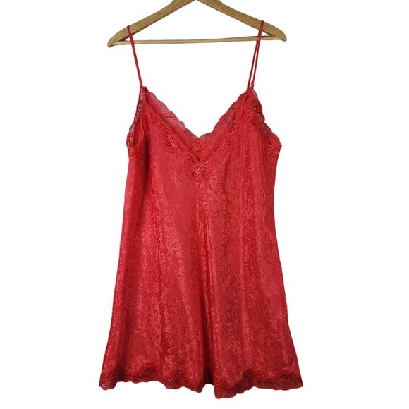 Victoria's Secret Chemise Nightie Red Pink Large Floral Adj Lace Gold Label VTG - Picture 5 of 6
